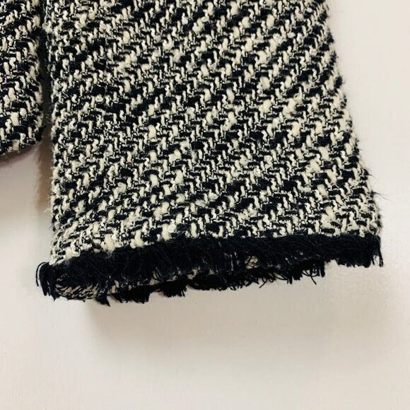 Ann Taylor LOFT Jacket BlazerTweed Black White Fringe Double Breast Knit Cardiga - Picture 6 of 8
